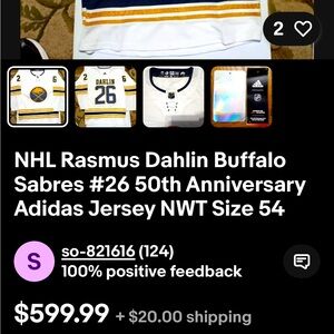 THIS IS A 50th. ANNIVERSARY BUFFALO SABERS RUSMUS DAHLIN #26 SPORTS MEMORABILIA